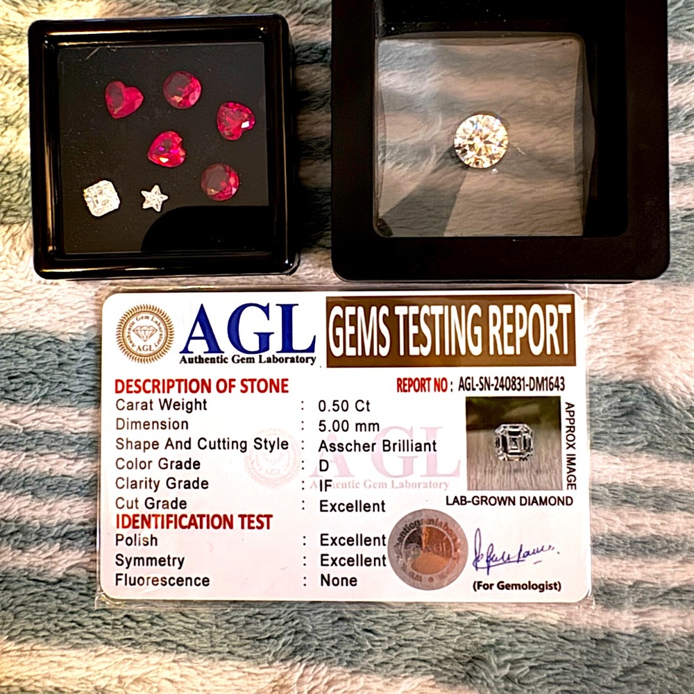 Lab grown diamonds and rubies. With certificates.